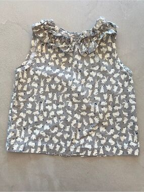 MAISON ME Girls Sleeveless Ruffle Neck Top in Grey with White Bunny Print 4T